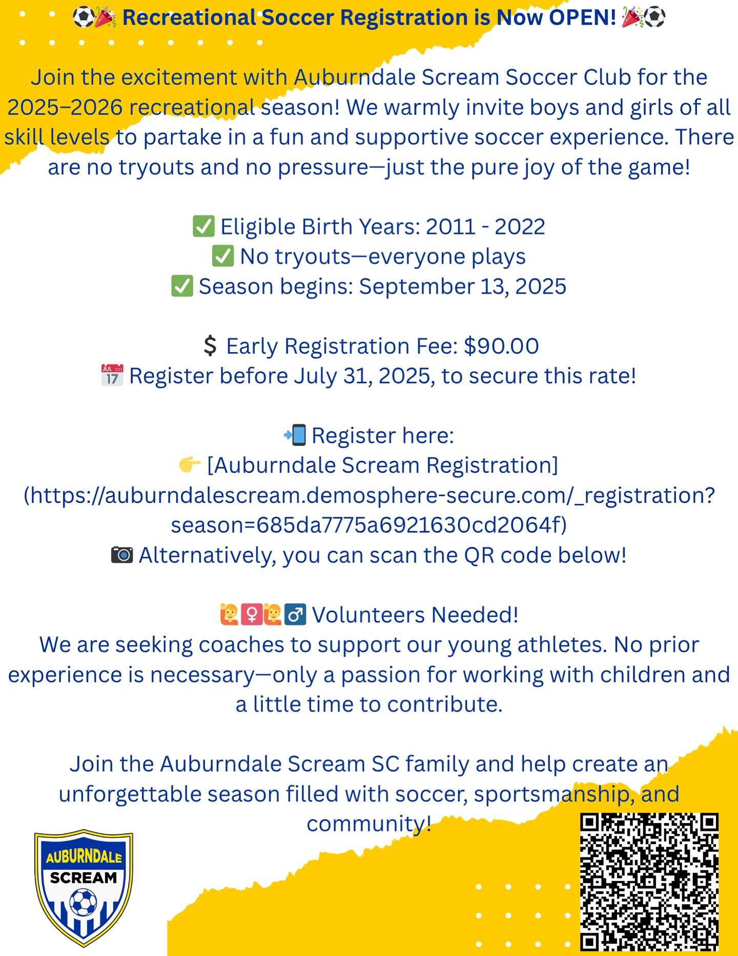 Registration for Fall Recreational League is NOW OPEN